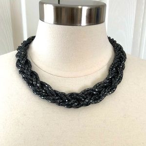 Dragon-Scale Braided Gunmetal Gray/Black Necklace Adjustable Metal Choker EUC